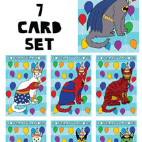 Cats Dressed as Comics Congrats 7 card set