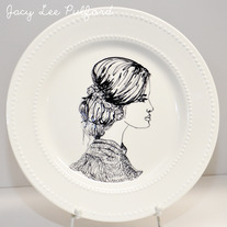 Hand Painted Modern White Double Dotted Porcelain Plate, Fashion Illustration, As She Loves