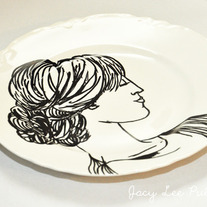  Hand Painted Vintage Plate, Fashion Illustration, The Goddess