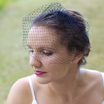 Black Birdcage Veil with Smoke Swarovski Crystals  - Thumbnail 2