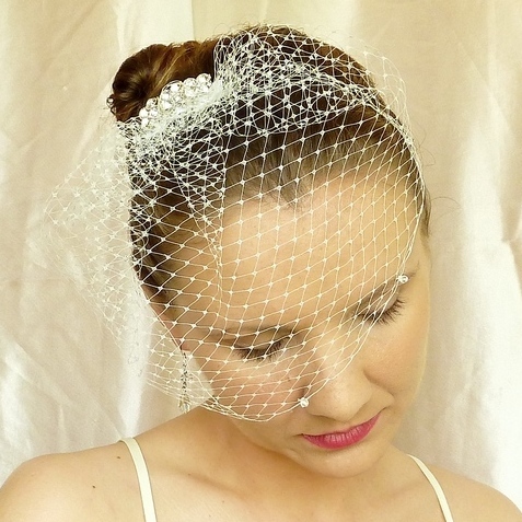 Ivory Birdcage Veil with Swarovski Crystals