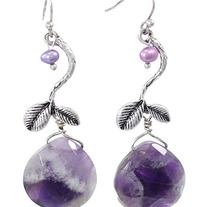 Purple AMETHYST Briolette Linear Silver Earrings w/ Pearl