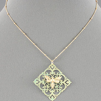 Gold & Verdigris Bee Pendant Minimalist Necklace 
