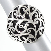 CHUNKY Scroll Silver & Black Dome Ring Adjustable