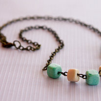Mint and Off-White Candy Colored Square Wood Beads Necklace