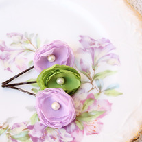 Lilac and Lime - Set of 3 Flower Bobby Pins