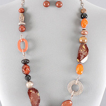 Long Link Autumn Colors Chunky Bead Mix Necklace & Earrings