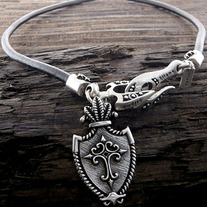 Men's Stainless Steel Leather Chain Necklace - Cross Shield Pendant