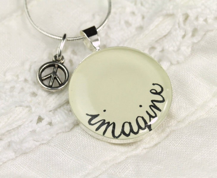 Imagine Necklace John Lennon Inspired Necklace with Peace Charm
