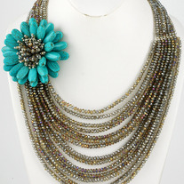 BOLD Multi Strand Turquoise Flower Cluster Side Necklace 