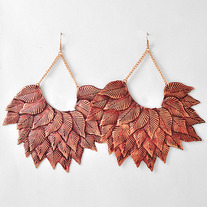 Large Copper Leaves Statement Earrings