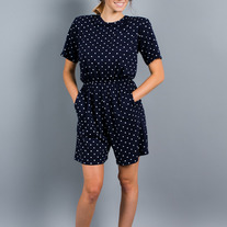 Navy Polka D Romper