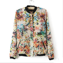 Floral print Jackets with Contrast Collar 
