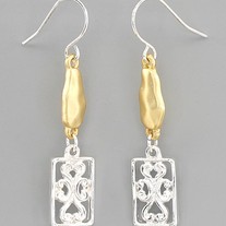 Brushed Gold & Silver Linear Filigree Earrings