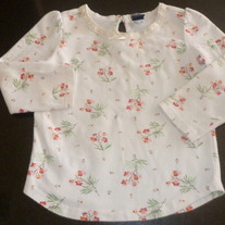 White LS Shirt with Pink/Red Flowers-Baby Gap Size 12-18 Months