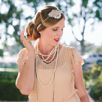 The Catherine - Floral Lace and Champagne Beaded Tie Headband