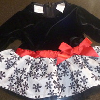 Black Velvet Dress With Snowflakes-Koala Kids Size 0-3 Months
