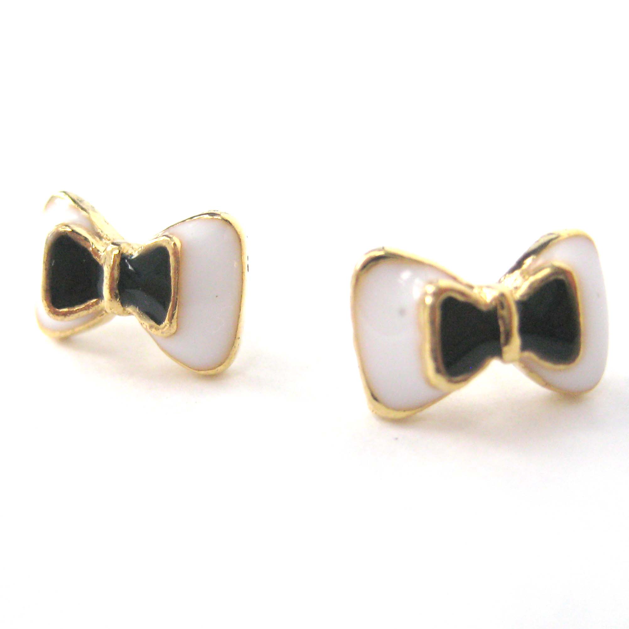 Small Bow Tie Ribbon Stud Earrings in Black White and Gold on Storenvy