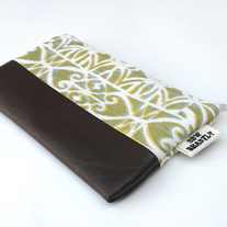 LEATHER + GREEN SCROLLS CLUTCH