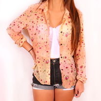 Sheer floral button up blouse