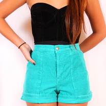 Teal corduroy high waist shorts