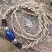 Natural Hemp Macrame Lapis Bead Choker Necklace