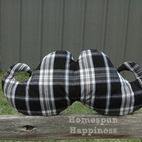 Mustache Pillow - Black & White Plaid (large print)