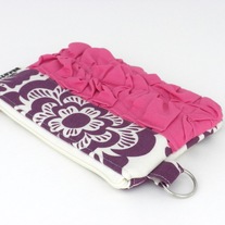 RUFFLED MINI-POUCH IN PINK + PURPLE