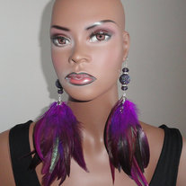 Purple Feather Earrings with Rhinestone Balls
