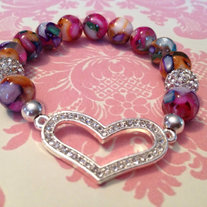 Heart Stretch Bracelet w/ Silver Heart and Agate Beads