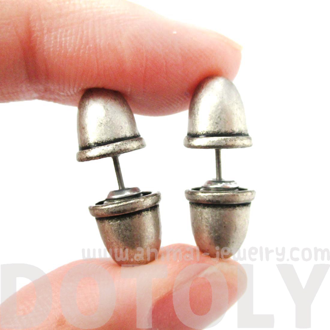 Bullet Shaped Faux Plug Fake Gauge Stud Earrings in Silver · DOTOLY