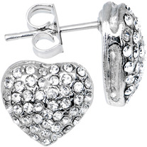 ROCKER STYLE MELODIC ROMANCE SILVER CRYSTAL HEART STUD EARRINGS