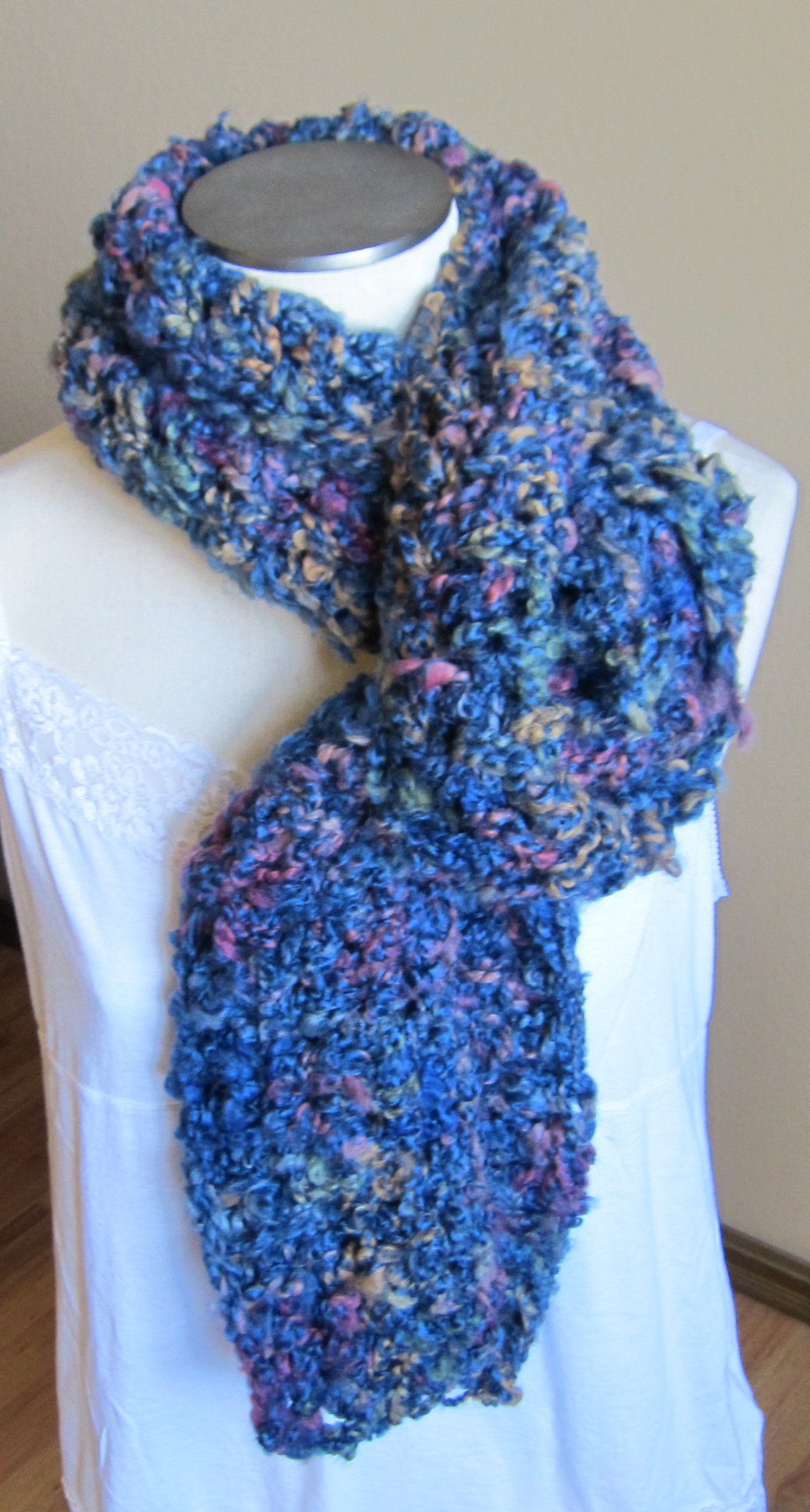 Crochet Scarf in Blue Multi Color Thick Yarn ? KitkatCrochets ...