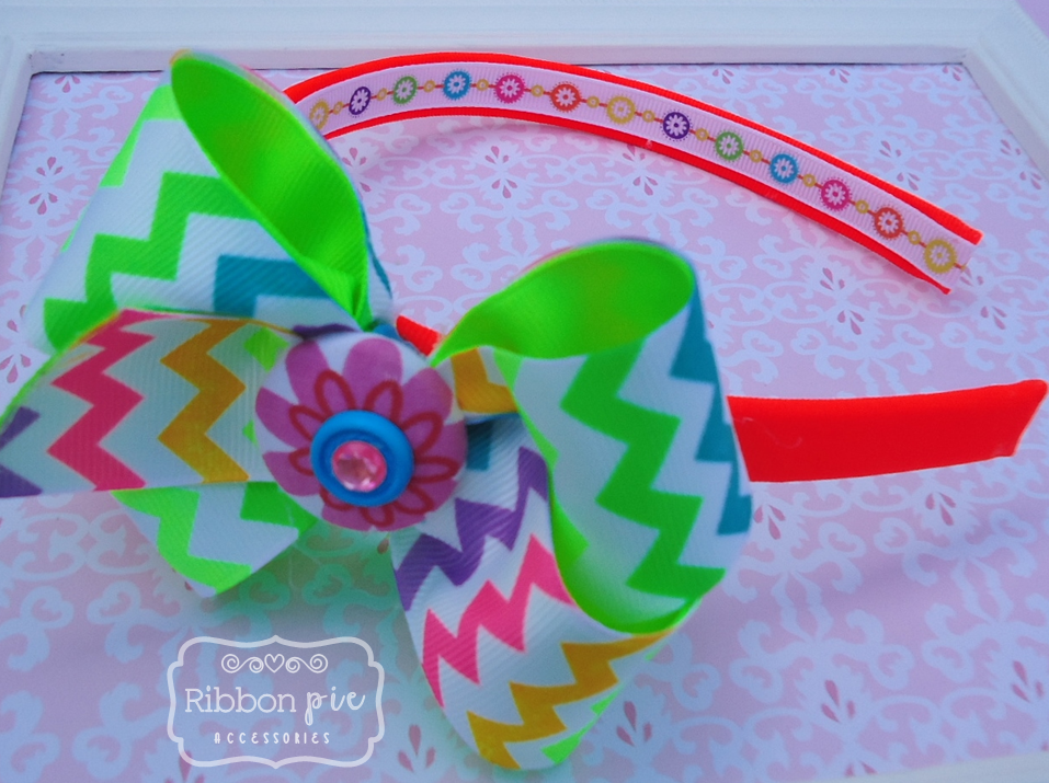 Neon Chevron Bow Headband for Girls on Storenvy