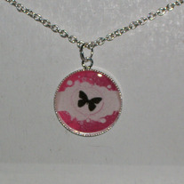 Pink Butterfly Bezel Pendant