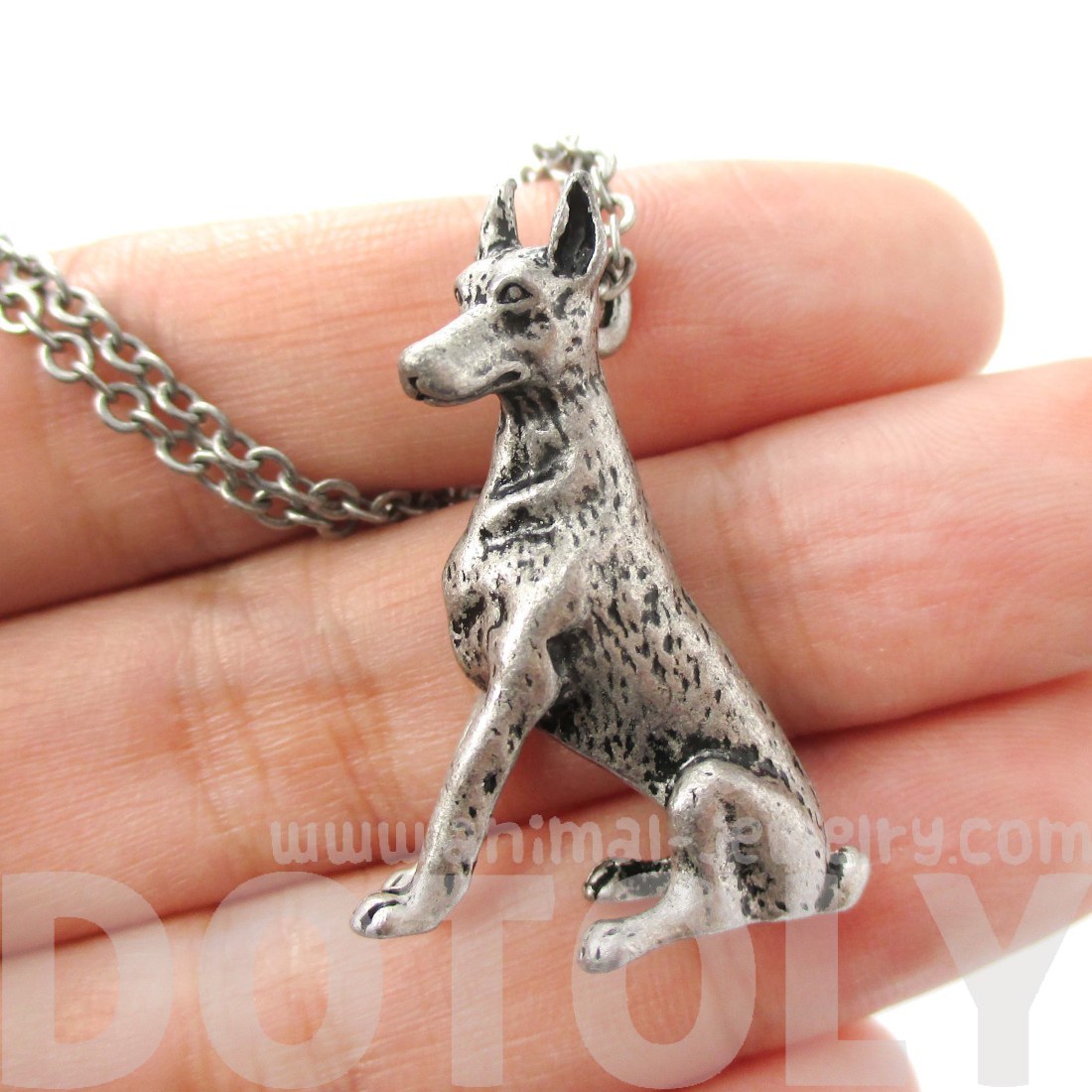 3D Realistic Doberman Pinscher Dog Breed Animal Charm Necklace in