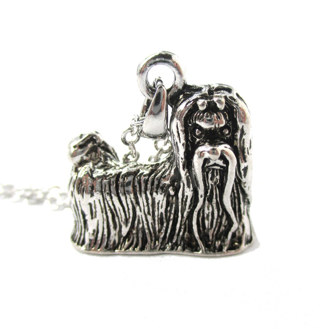 3D Realistic Maltese Animal Dog Breed Charm Necklace in Shiny Silver