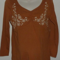 Dark Orange Top with White Stitching-Duo Maternity Size Medium