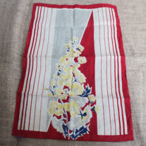 Linen Tea Towel - Printed Floral Red White