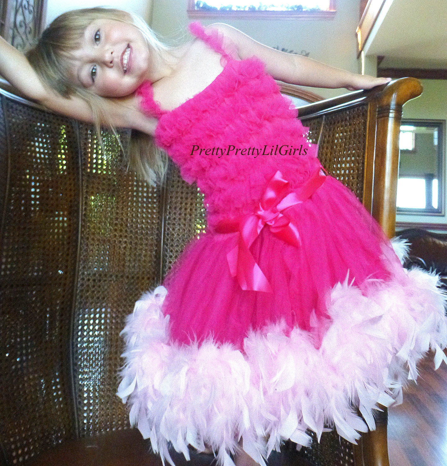 Girls Dress, Girls Feather Dress, Girls Pink Dress, Princess Dress