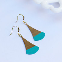 Teal Color Dipped Flat Brass Dangle Earrings