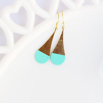 Turquoise Color Dipped Rounded Brass Dangle Earrings