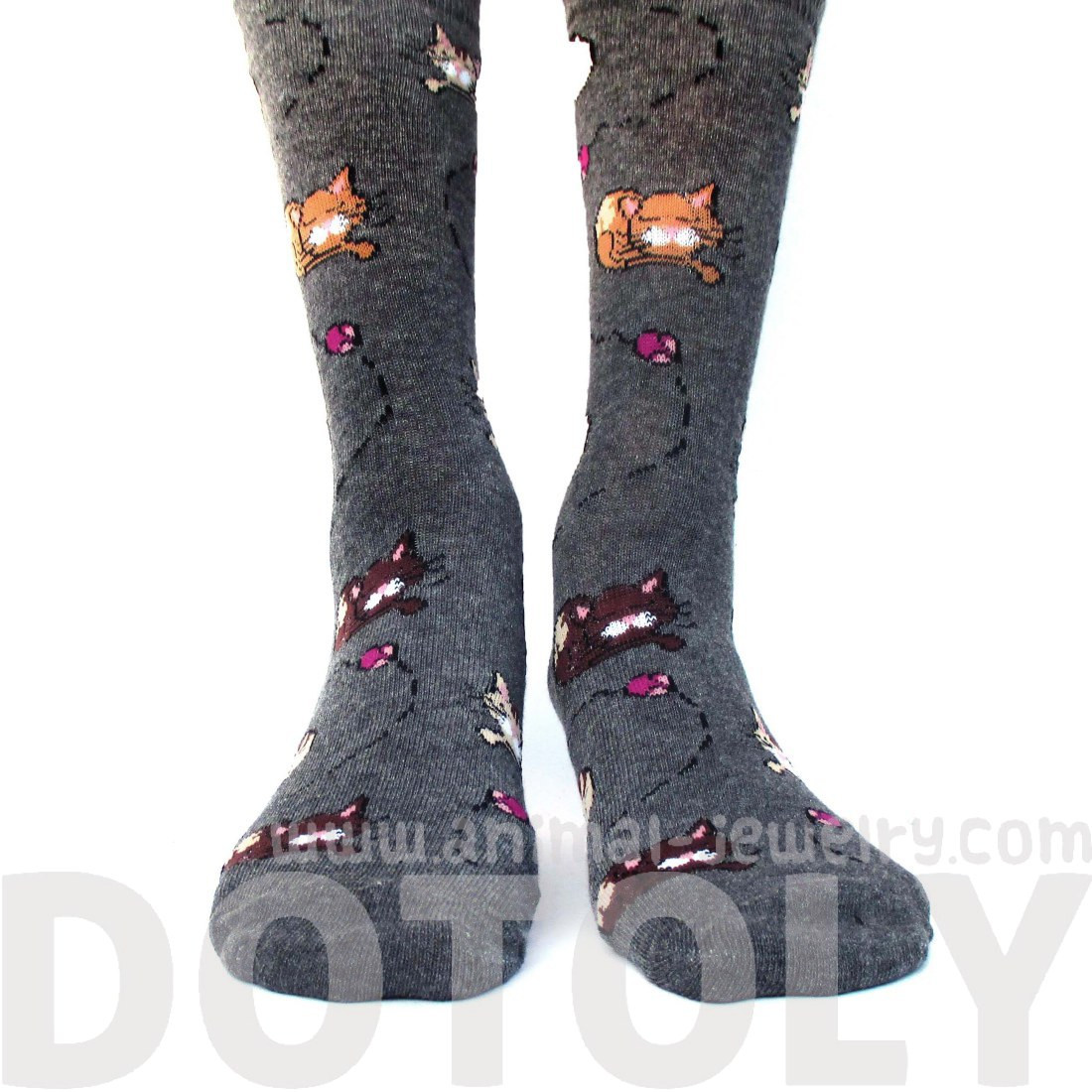 Adorable Sleeping Kitty Cats and Mice Novelty Print Long Socks for