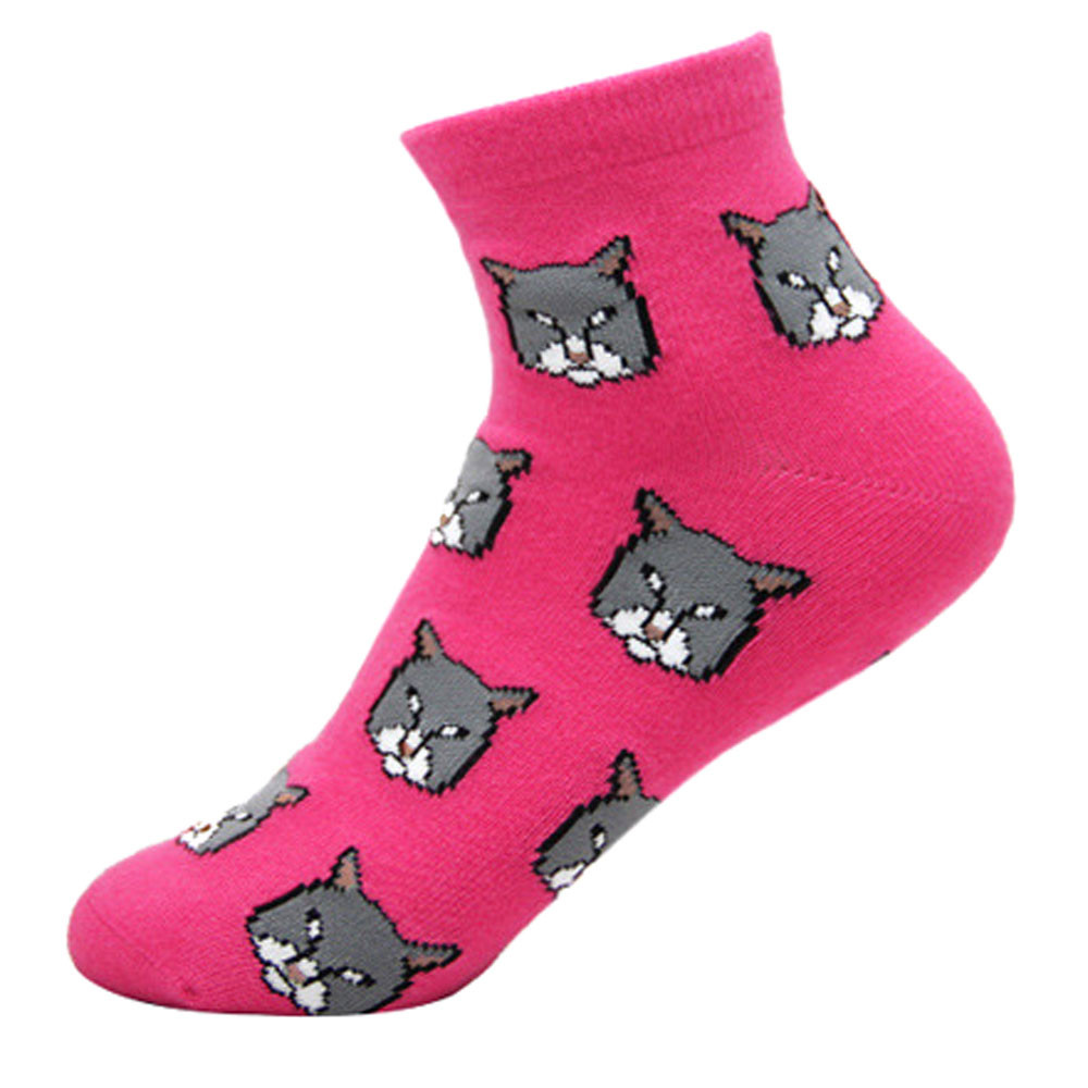Colorful Kitty Cat Animal Graphic Print Cotton Short Socks for Women in