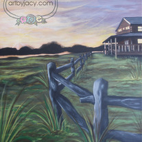 8x10 Matte Print, "House and Fence" Acrylic Painting Illustration