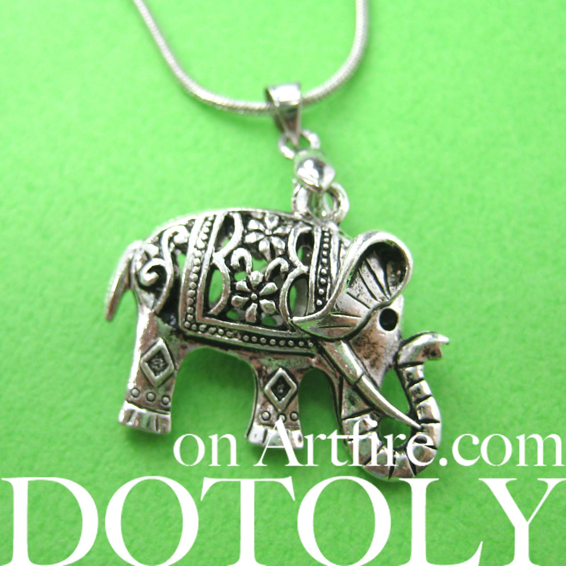 Detailed Elephant Animal Charm Necklace in Silver · DOTOLY Animal