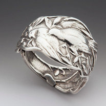 Unusual Handmade Silver ORNATE BIRD Branch Spoon Handle Adjustable RING