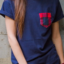 Red & Navy Plaid Pocket Punt T-Shirt