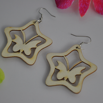 Wooden butterfly carving star shaped fish-hook earring
