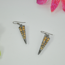 Orange jewel triangle metal hook earrings